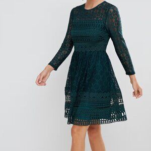 ASOS PREMIUM Lace Mini Skater Dress in Forest green